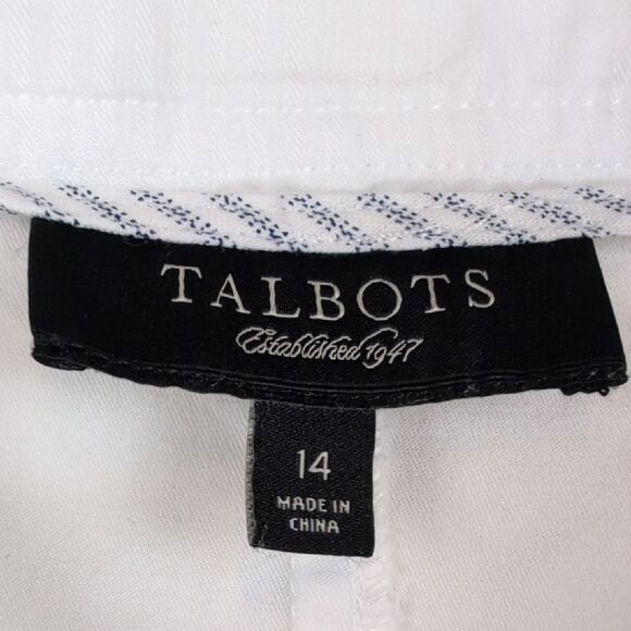 Talbots White Cotton Pencil Skirt Blue Embroidered Dachshund Dog Print Size 14 - Picture 2 of 9